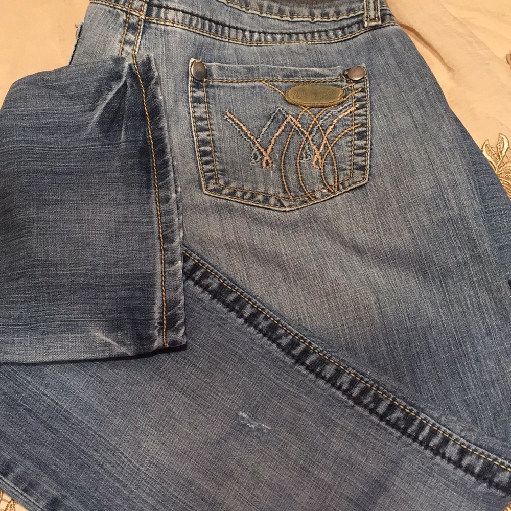 Premium Patch Jean Low Rise size 7/8 w/ 34” inseam
